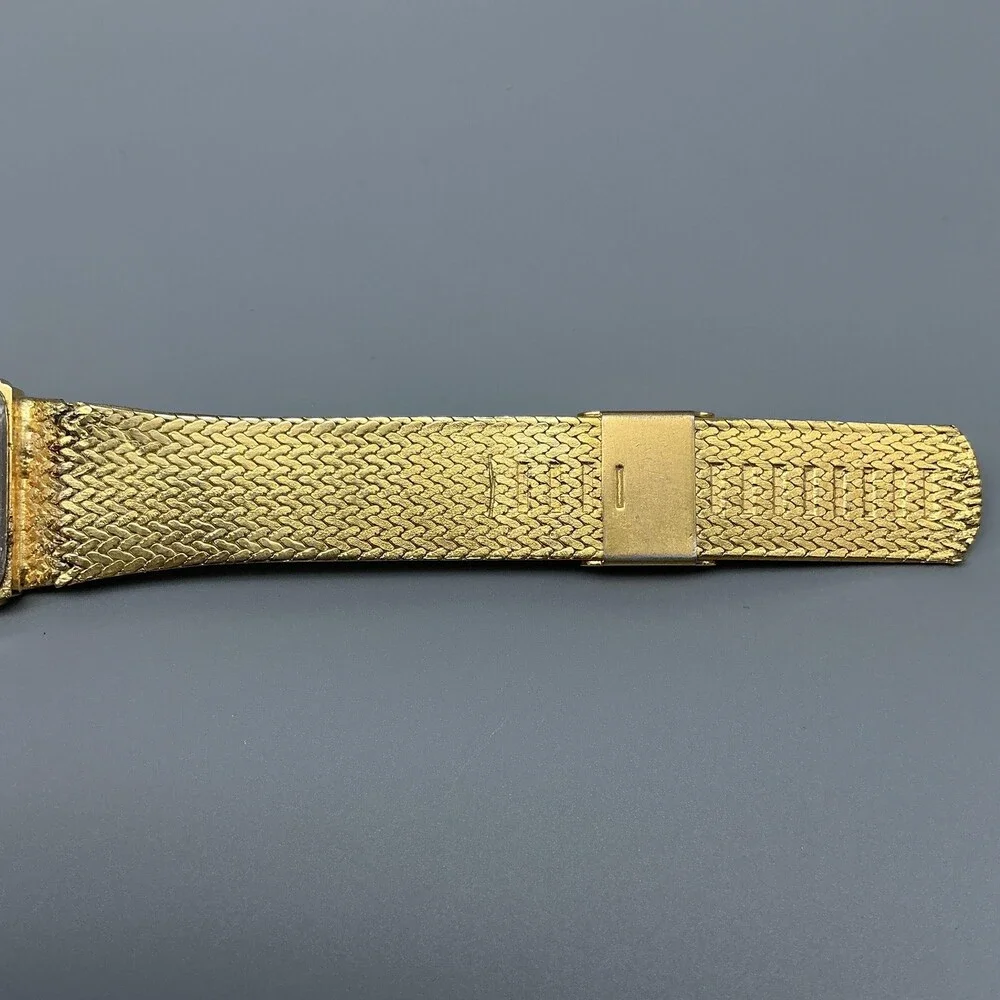 Vintage Xavier Mens Watch 23mm Black Dial Gold Tone Gem Markers New Battery